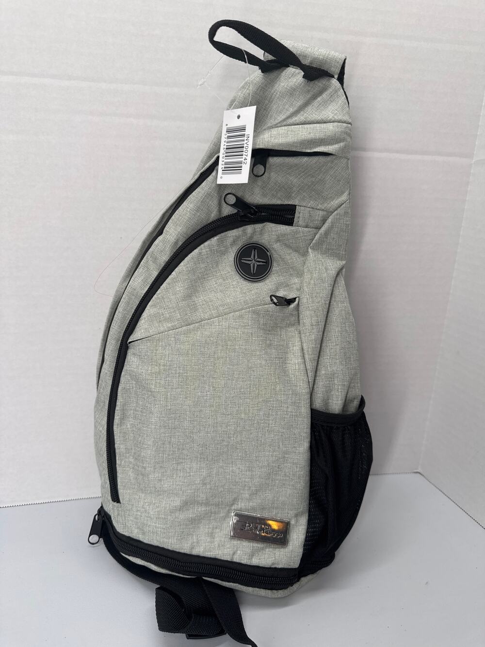Bella Russo crossbody sling bag over shoulder padded strap gray chest bag